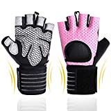 BOBURACN Workout Gloves for Women Men,Weight Lifting Gloves for Fitness ,Exercise,Climbing,Dumbbells,Breathable & Non-Slip Padded Gym Gloves (Pink with Wrist Support, L (Fits 8.07-8.66 inches))