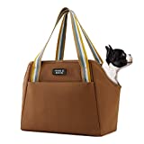 NOBLE DUCK Small Dog Carrier Purse with Pockets, Portable Small Dog/Cat Soft-Sided Carrier with Adjustable Safety Tether, Versatile Pet Carrier Tote for Subway/Shopping/Hiking/Traveling (Khaki)
