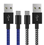 PS4 Controller Charger Charging Cable 10ft Nylon Braided Extra Long Micro USB 2.0 High Speed Data Sync Cord Compatible for Playstaion 4, PS4 Slim/Pro, Xbox One S/X Controller (Black-Blue)