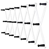 Dseap Accordian Wall Hanger: 16” High Wooden Wall Expandable Coat Rack, Hat Rack Holder, Accordion Hook for Baseball Caps, Coats, Mugs, 20 Peg Hooks, White & Black