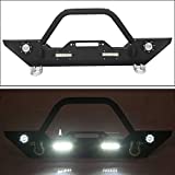 ECOTRIC Front Bumper Compatible with 2007-2022 Jeep Wrangler JK/JKU JL/JLU Gladiator JT Front Bumper Rock Crawler Winch Plate W/Winch Plate & 2 18W LED Lights D-rings