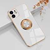 owner Compatible with iPhone 12 Case & iPhone 12 Ring Holder Case Shiny Plating Rose Gold Edge 360 Degree Rotation Kickstand for Women Girls Slim Soft Flexible TPU Protective Cover Case, 6.1 Inch