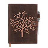 Refillable Leather Journal Lined Notebook - Embossed Tree of Life, Handmade Genuine Leather Notebook for Men & Women with Pen Holder  Includes Premium-Milled A5 Lined Paper & Luxury Pen MOONSTER