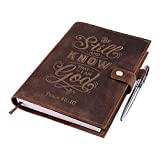 moonster Refillable Leather Journal Lined Notebook - Journals for Women w/Psalm 46v10 Embossed Bible Verse - Vintage Handmade Leather Notebook with 320 Pages Milled A5 Ruled Paper & Luxury Pen