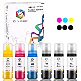 OfficeKolor Compatible Refill Ink Bottle Replacement for Epson 522 T522 Use with EcoTank ET-1110 ET-2710 ET-2720 ET-4700 Printer (3Black, 1Cyan, 1Magenta, 1Yellow) 6 Pack