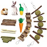 blu&ben Rabbit Chew Toys for Teeth Grinding,Rabbit Toys Natural Apple Wood Sticks with Timothy Hay Balls Cage Accessories for Bunny Chinchillas Guinea Pigs, Hamsters, Small Pets