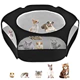 Small Animal Cage Playpen, Pet Playpen with Top Cover Anti Escape Foldable Breathable Transparent Yard Fence for Dog Cat Bunny Puppy Rabbits Guinea Pig Hamster Chinchillas (Black)