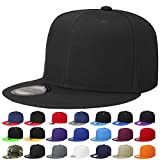 Falari Snapback Hat Cap Hip Hop Style Flat Bill Blank Solid Color Adjustable Size G201-01-Black
