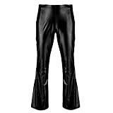 easyforever Adult Men's Shiny Metallic Studio 54 Disco Dude Costume Pants Sequins Cuff Flared Bell Bottoms Trousers Black Large