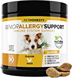 PetHonesty Senior Allergy Support Supplement for Dogs - Omega 3 Salmon Fish Oil, Colostrum, Digestive Prebiotics & Probiotics - for Seasonal Allergies + Anti Itch, Skin Hot Spots Soft Chews (Duck)