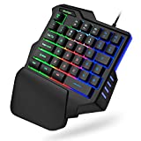 One Hand RGB Gaming Keyboard,USB Wired Rainbow Letters Glow Single Hand Keyboard with Wrist Rest Support Multimedia Keys, Backlit Ergonomic Mechanical Feeling Keyboard for Game