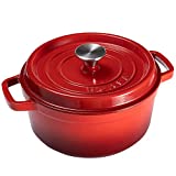 HUAFA Enameled Cast Iron Dutch Oven Round Cocotte Cookware Pot with Lid,7 Quart,Red