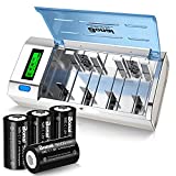 BONAI Rechargeable C Batteries with Charger, LCD Battery Charger for C D AA AAA 9V Ni-MH Ni-CD Rechargeable Batteries with 5000mAh C Rechargeable Cells (4-Counts)