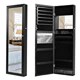 Lavievert Jewelry Armoire Lockable Jewelry Cabinet 47.2" H Wall/Door Mounted Jewelry Display Organizer with Full Length Mirror, Interior Makeup Mirror, Drawers, Spacious Storage - Black