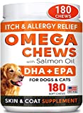 Fish Oil Omega 3 Treats for Dogs - Allergy and Itch Relief - Skin and Coat Supplement - Joint Health - Wild Alaskan Salmon Oil - Shedding, Itchy Skin Relief - Omega 3 6 9 - EPA & DHA - 180 Treats