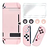 DLseego Switch Full Protective Case Cover Compatible with Nintendo Switch Joy-Con Controllers with Glass Screen Protector, Anti-Scratch [Baby Skin Touch] Grip Cover - Pink