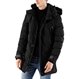 WEEN CHARM Men's Warm Parka Jacket Anorak Jacket Winter Coat with Detachable Hood Faux-Fur Trim (Black-8823, L)