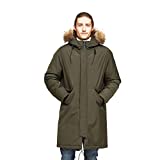 TIGER FORCE Winter Parka City Jackets for Men Business Coat Hooded with Real Fur Trim Insulated Waterproof Snow Jacket Green