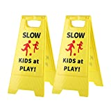 Slow Kids at Play! 2 pack Yellow Child - Safety Slow-Down-double-sided - signs , Black text and red graphics Easier to identify,Yard Signs for Schools,Neighborhoods,Park,Day Cares,Home Use for Street, Sidewalk,Driveway CERLMLAND