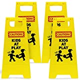 JOYIN 4 pcs Caution! Kids at Play! Warning Board Sign Kids Playing for Yards, Neighborhoods, Schools, Day Cares, Park & Street, Sidewalk, & Driveway