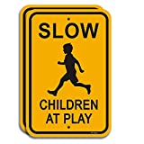 2-Pack Slow-Children at Play Signs Slow Down Sign 18” x 12” 40Mil Rust Free Aluminum, Weather Resistant, Waterproof, Durable Ink, Easy to Mount