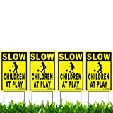 VIBE INK 12" x 18" Slow - Children at Play 4-Pack Caution Yard Signs - Lawn Sign w/Metal Stakes