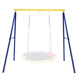 Costzon 550lbs Metal Swing Sets for Backyard, Heavy Duty Full Steel Swing Frame A-Frame Swing Stand All Weather w/Ground Stakes, Adjustable Ropes, Great Gift for Indoor Outdoor Kids and Adults