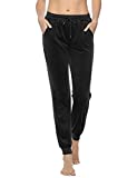 Irevial Women Velvet Trouser Joggers Velour Sweatpants Winter Casual Active Yoga Sportswear Pants with Pockets Black Small