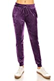 ALWAYS Women's Velvet Velour Joggers - Solid Basic Premium Soft Stretch Warm Winter Sweatpants Pants Wine US S (Tag S/M)