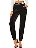 Allegra K Womens Elastic Waist Ankle Length Joggers Heart Print Velvet Pants X-Large Black