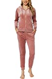 Track suit Ladies 2 Piece Velour Jogger Set Zip Up Hoodie and Sweatpants Fashion velvet Tracksuit Sweat Suits Clothes Pink Large