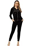 Women's Velour Sweatsuit Set Active Casaul Hoodie Tracksuit Set Velvet Womens Jogger Sweat Pants for Girls Black L