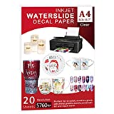 Waterslide Paper-20 sheet Inkjet Water Slide Paper,A4 Size clear waterslide paper for DIY Decals Gift Crafts Ceramics Candles and Custom Tumblers, waterslide decal paper (The packaging may be blue)