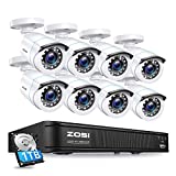 ZOSI H.265+ Home Security Camera System,5MP Lite 8 Channel CCTV DVR Recorder with Hard Drive 1TB and 8 x 1080p Weatherproof Bullet Camera Outdoor Indoor with 80ft Night Vision, Motion Alerts