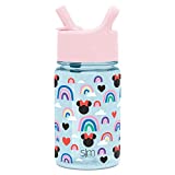 Simple Modern Kids Disney Tritan BPA-Free Plastic Water Bottle with Leakproof Straw Lid for Toddlers Girls and Boys, 12oz, Minnie Mouse Rainbow