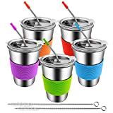 Vayugo Kids Cups with Lids and Straws, 5 Pack Stainless Steel 12oz Spill Proof Toddler Tumblers, Unbreakable Drinking Sippy Cup Leak Proof Water Bottle Travel Mug for Children & Adults Indoor Outdoor