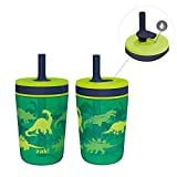 Zak Designs Kelso 15 oz Tumbler Set, ( Dino Camo ) Non-BPA Leak-Proof Screw-On Lid with Straw Made of Durable Plastic and Silicone, Perfect Baby Cup Bundle for Kids (2pc Set)