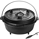 Overmont Camp Dutch Oven Pre Seasoned Cast Iron Lid Also a Skillet Casserole Pot with Lid Lifter for Camping Cooking BBQ Baking 9QT(Pot+Lid)