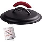 Cast Iron Lid - Fits 8-Inch" Lodge Skillet Frying Pans or Braiser + Silicone Handle Holder + Care Guide - 20.32cm Pre-Seasoned Universal Replacement Cover - Indoor/Outdoor, Oven, Open Fire, BBQ Safe