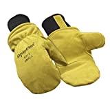 RefrigiWear Fleece Lined Fiberfill Insulated Cowhide Leather Mitten Gloves (Gold, X-Large)