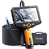 Triple Lens Borescope Inspection Camera, Teslong Professional Endoscope with Light, Digital Video Scope Camera, 16.4ft Waterproof Flexible Cable, Automotive, Home, Wall, Pipe, Car (5" IPS Screen)