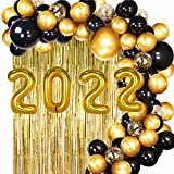 2022 Balloons Gold, 2022 Graduation Decorations with Black and Gold Balloons Garland, Foil Fringe Curtain for New Year Eve's party and Graduation Party