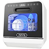 JOYOUNG Portable Dishwasher Countertop with 5L Build-in Water Tank, 5 Washing Programs and Air-Dry Function, 360 Dual Spray Arms, Compact Size and Large Capacity for a Family of 6