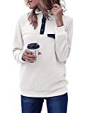 MEROKEETY Women's Long Sleeve V Neck Button Quilted Patchwork Pullover Sweatshirt Tops, NewWhite, S