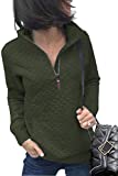 Women Long Sleeve Sweatshirt Fashion Quilted Pattern Plain Zipper Pullover Sweatshirts Tops with Pockets Army Green