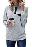 Women's Long Sleeve Button Quilted Patchwork Casual Ladies V Neck Pullover Sweatshirt Tops Shirts