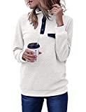SEBOWEL Women Pullover Sweatshirt Jacket Colorblock Long Sleeve Button Quilted Sweatshirt Jumper Blouse Top, White, XXL