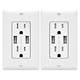 TOPGREENER TU2153A 3.6A Wall Charger(Upgraded), 15A Duplex Tamper-Resistant Receptacles Plug, Charging Power Outlet Ports, Electrical USB Socket, UL Listed, TU2153A-2PCS, White, 2 Pack, 2 Count