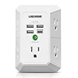 USB Wall Charger Surge Protector 5 Outlet Extender with 4 USB Charging Ports ( 1 USB C Outlet) 3 Sided 1800J Power Strip Multi Plug Outlets Wall Adapter Spaced for Home Travel Office ETL Listed