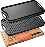 Legend Cast Iron Griddle for Gas Stovetop | 2-in-1 Reversible 20” Cast Iron Grill Pan For Stovetop with Easy Grip Handles | Use On Open Fire & In Oven | Lightly Pre-Seasoned Gets Better with Each Use